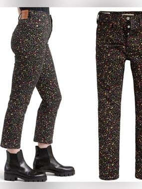 Levi's Wedgie Straight Secret Garden Black Floral Ankle High Waist Jeans Size 31